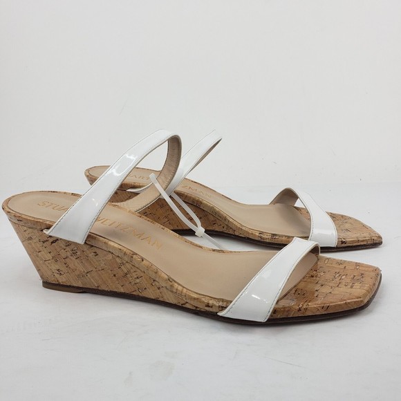 Stuart Weitzman Patent Leather Aleena Wedge Sandal in White Size 9.5 B - Picture 3 of 15